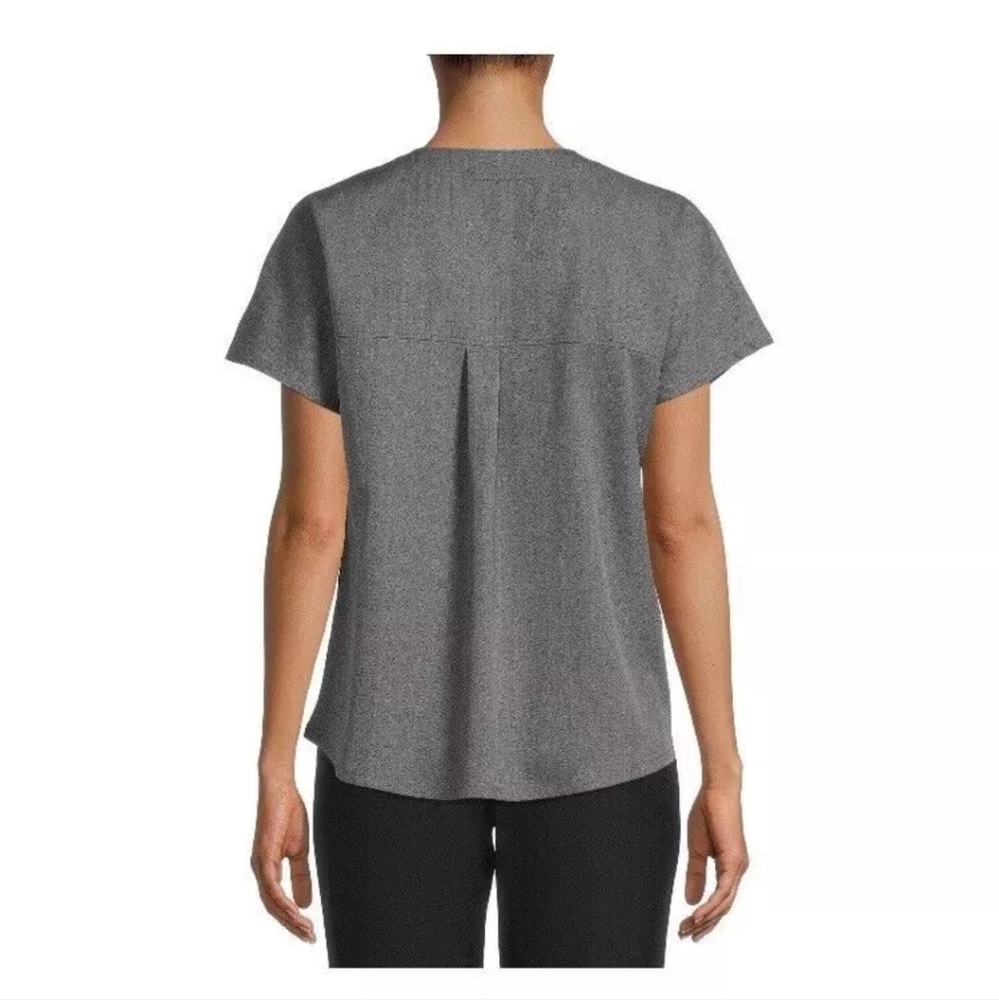 ClimateRight by Cuddl Duds Women's Heather Gray Woven Twill V-Neck Scrub Top - Picture 2 of 8